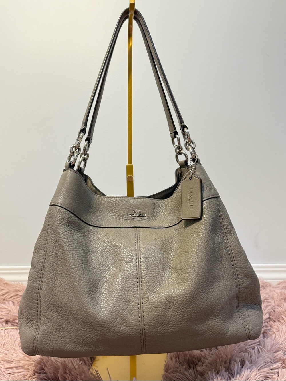 Coach Pebbled Leather Shoulder Bag in grey